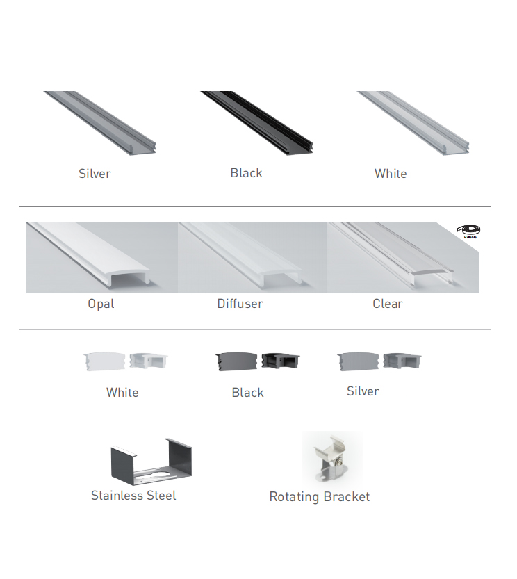 Aluminum Profile LED Diffuser Channel For 12mm 5050 LED Strips Aluminum Profile LED Diffuser Channel For 12mm 5050 LED Strips